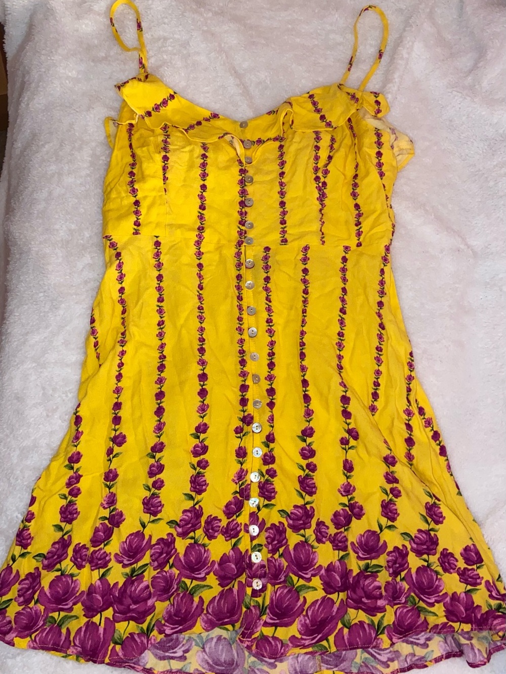 Forever 21 Yellow Sundress with Purple Floral Trim